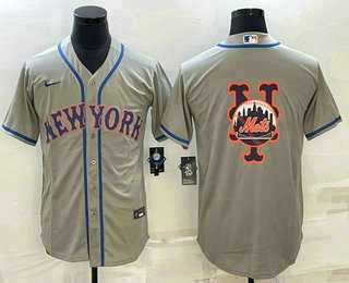Men's New York Mets Big Logo Grey Cool Base Stitched Baseball Jerseys